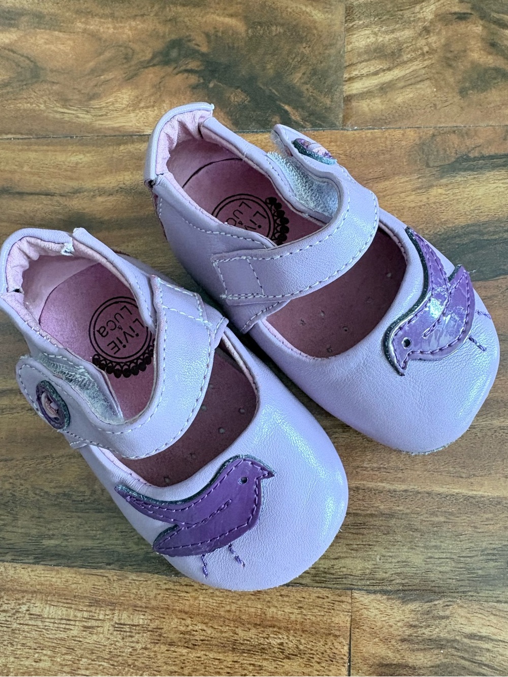 Live & Luca Baby Girl Lilac Leather Pio Bird Peacock Crib Shoes 0 6 12 Months